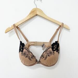Victoria's Secret Black & Tan Floral Lace Push Up Bra Size 34D